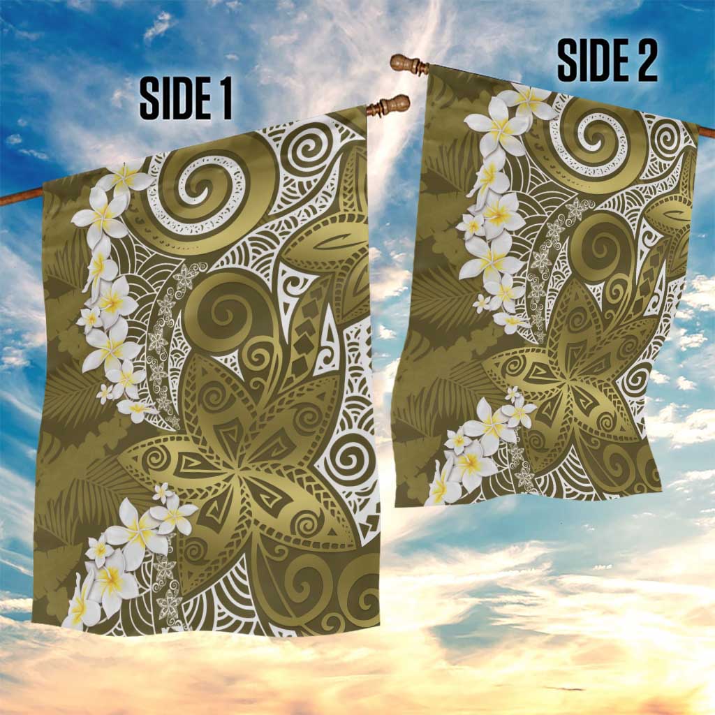 Gold Polynesian Tribal Frangipani Tropical Vibe Garden Flag