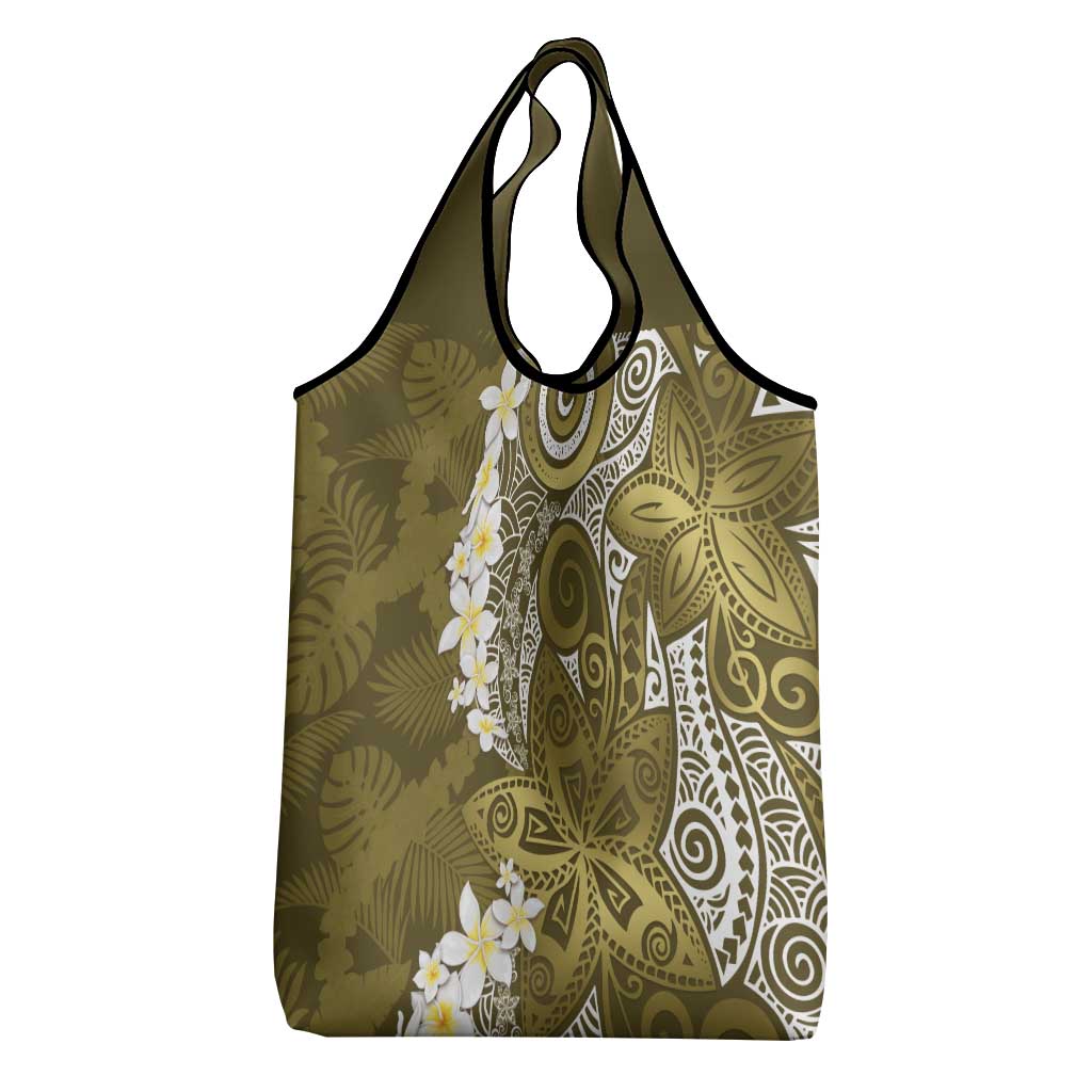 Gold Polynesian Tribal Frangipani Tropical Vibe Grocery Bag