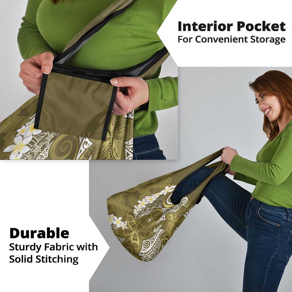 Gold Polynesian Tribal Frangipani Tropical Vibe Grocery Bag