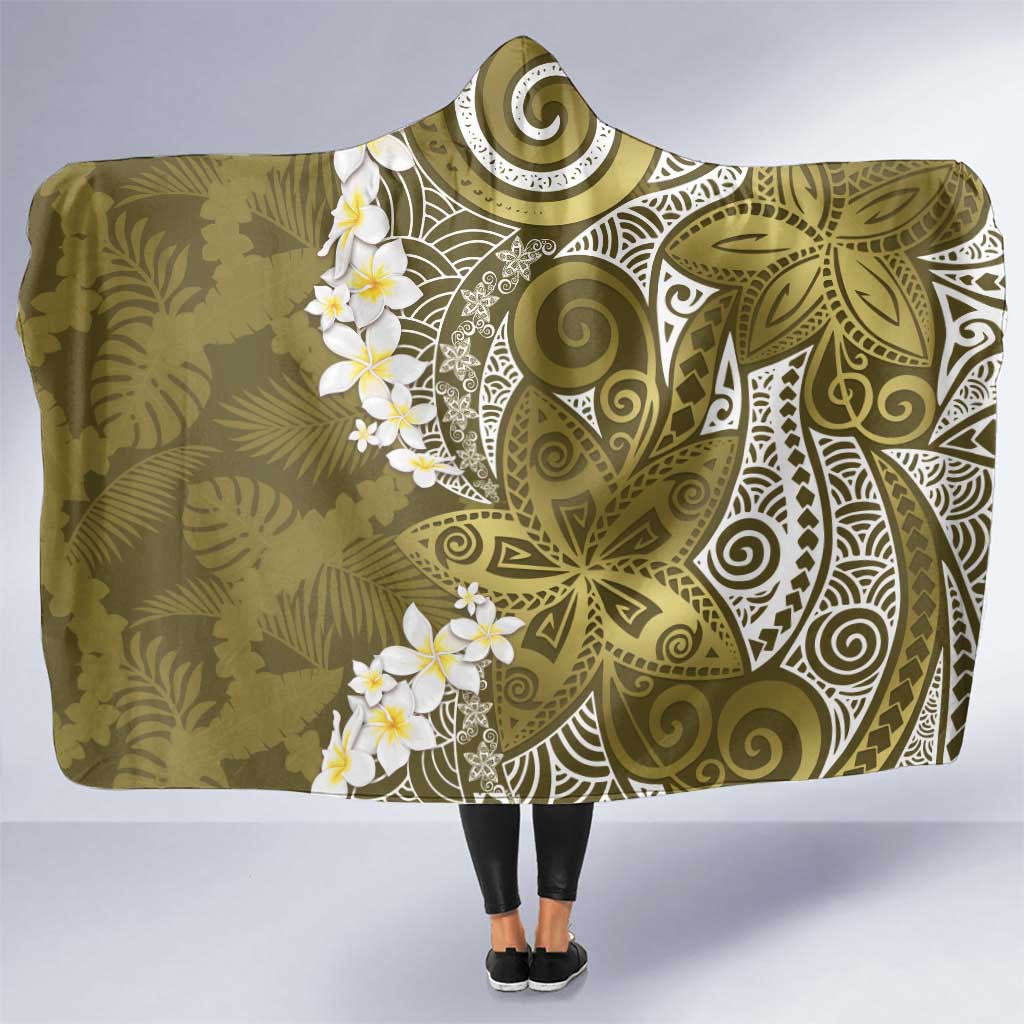 Gold Polynesian Tribal Frangipani Tropical Vibe Hooded Blanket LT14 One Size Gold - Polynesian Pride