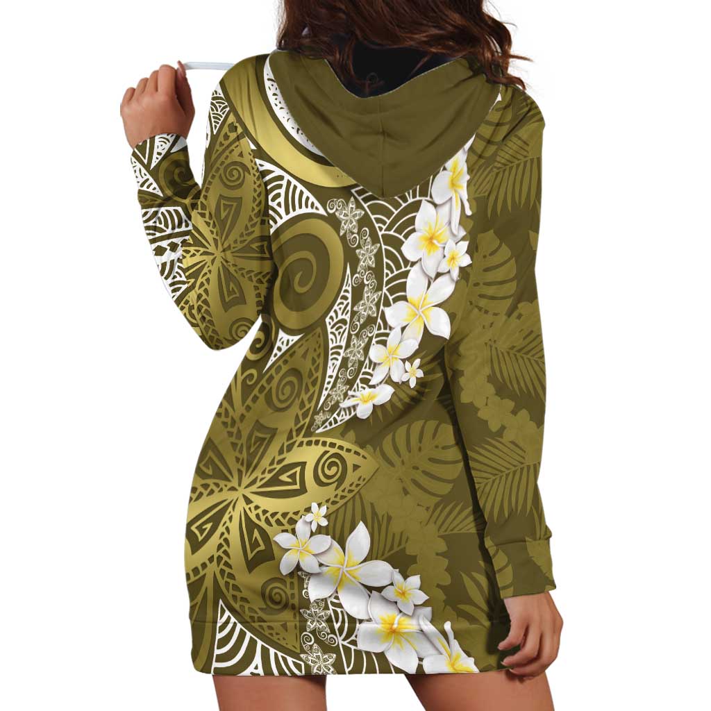 Gold Polynesian Tribal Frangipani Tropical Vibe Hoodie Dress