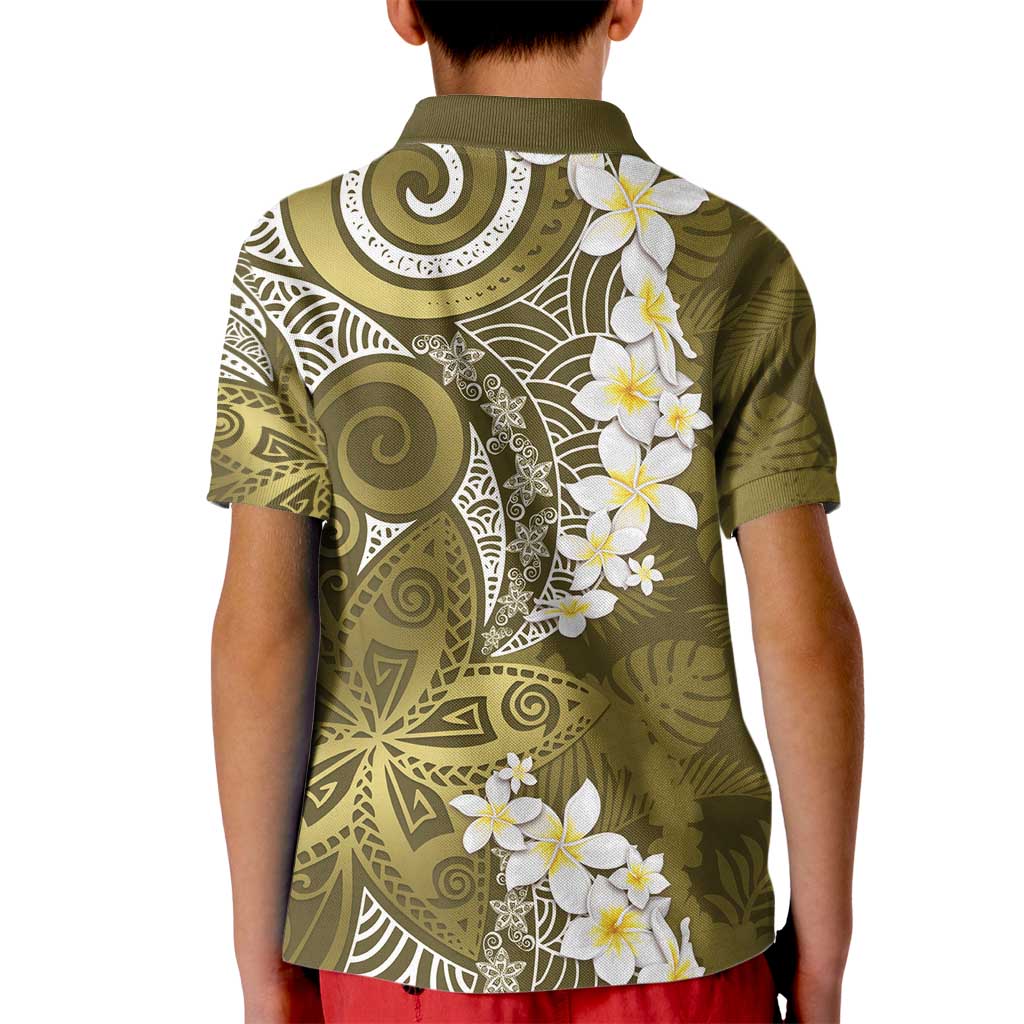 Gold Polynesian Tribal Frangipani Tropical Vibe Kid Polo Shirt LT14 - Polynesian Pride