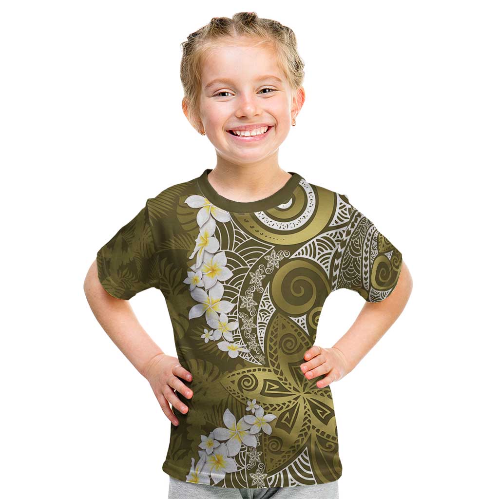 Gold Polynesian Tribal Frangipani Tropical Vibe Kid T Shirt LT14 Gold - Polynesian Pride