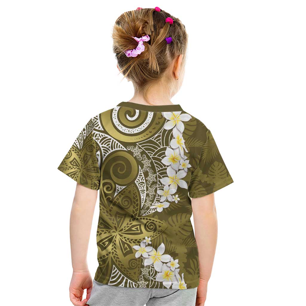 Gold Polynesian Tribal Frangipani Tropical Vibe Kid T Shirt LT14 - Polynesian Pride