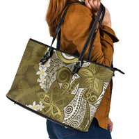 Gold Polynesian Tribal Frangipani Tropical Vibe Leather Tote Bag