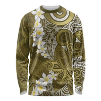 Gold Polynesian Tribal Frangipani Tropical Vibe Long Sleeve Shirt