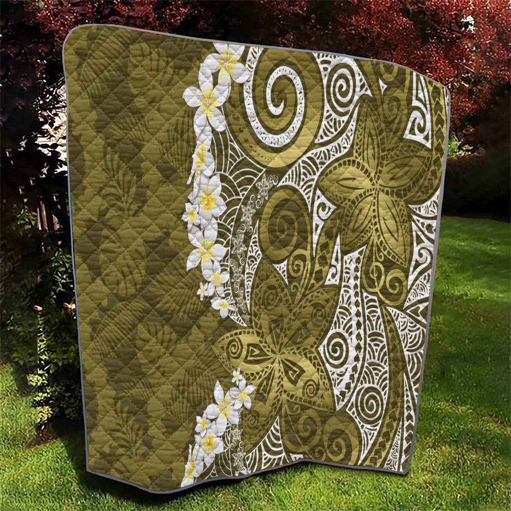Gold Polynesian Tribal Frangipani Tropical Vibe Quilt LT14 - Polynesian Pride