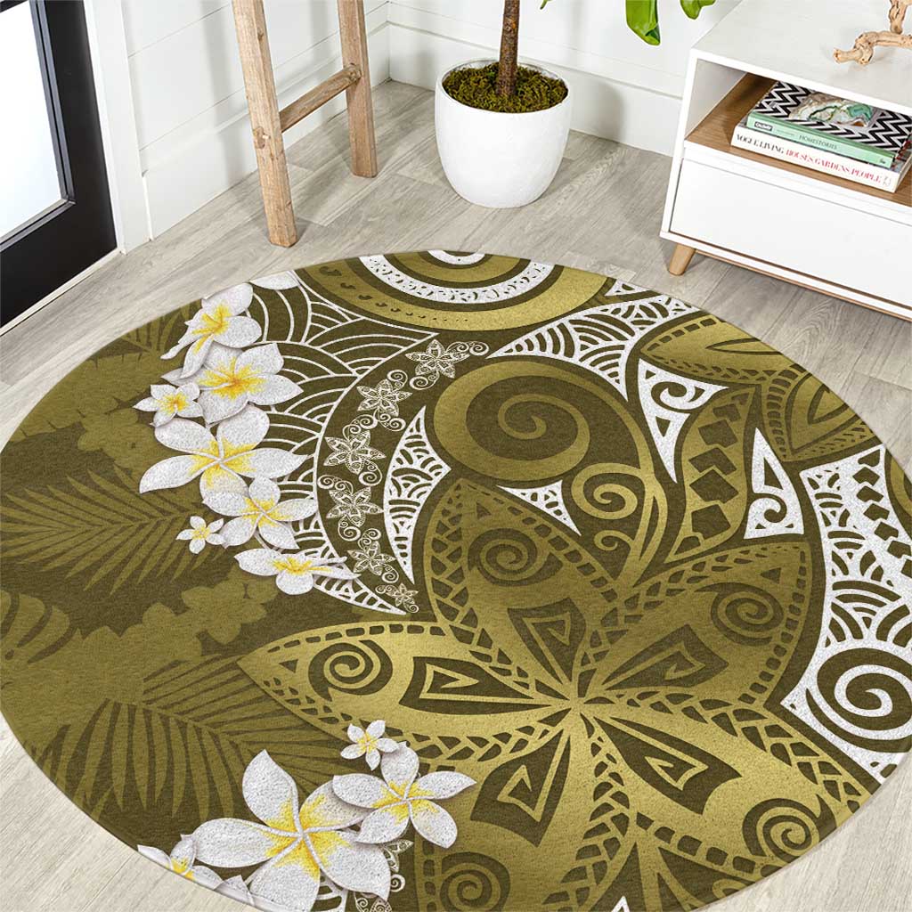 Gold Polynesian Tribal Frangipani Tropical Vibe Round Carpet LT14 Gold - Polynesian Pride