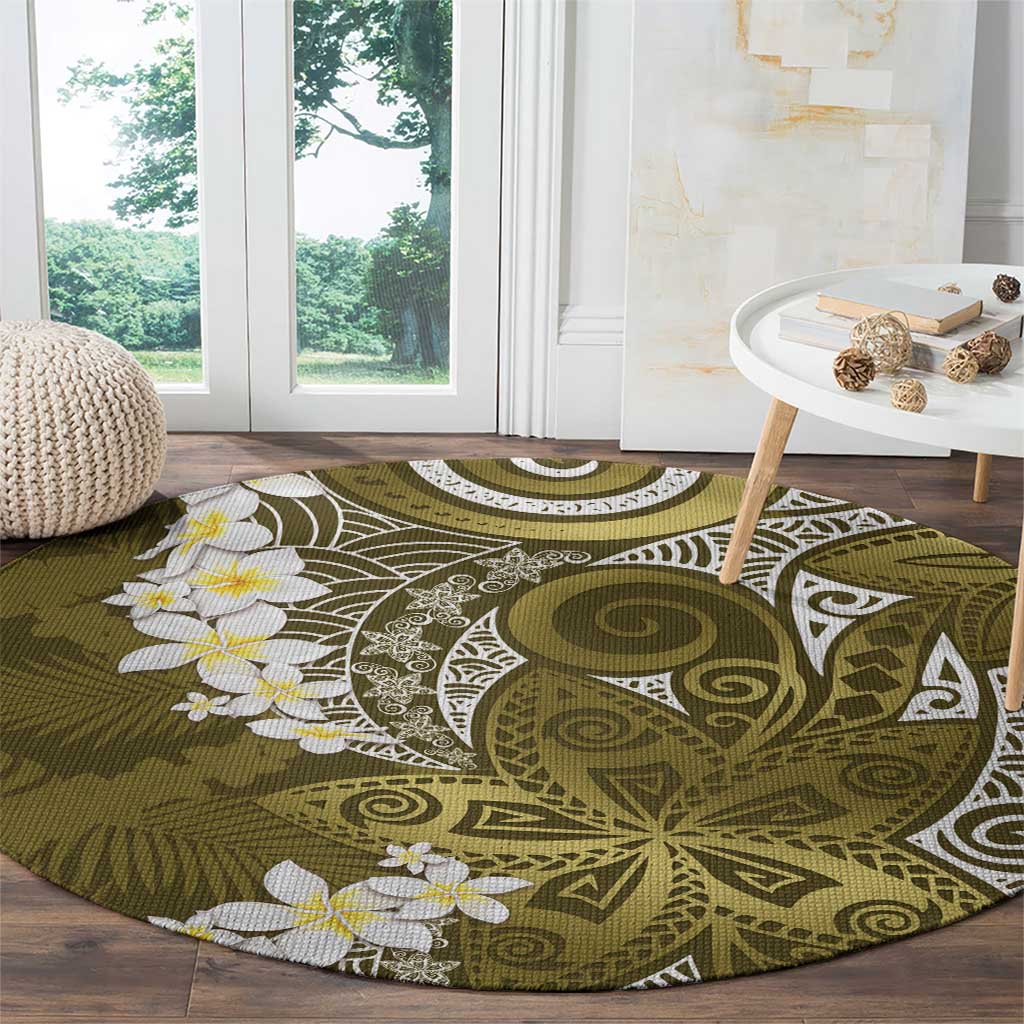 Gold Polynesian Tribal Frangipani Tropical Vibe Round Carpet LT14 - Polynesian Pride