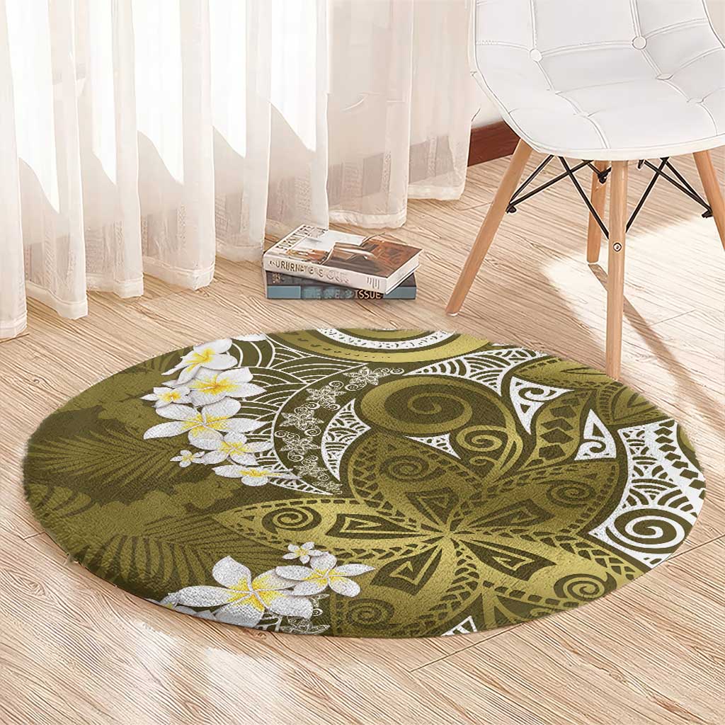 Gold Polynesian Tribal Frangipani Tropical Vibe Round Carpet LT14 - Polynesian Pride