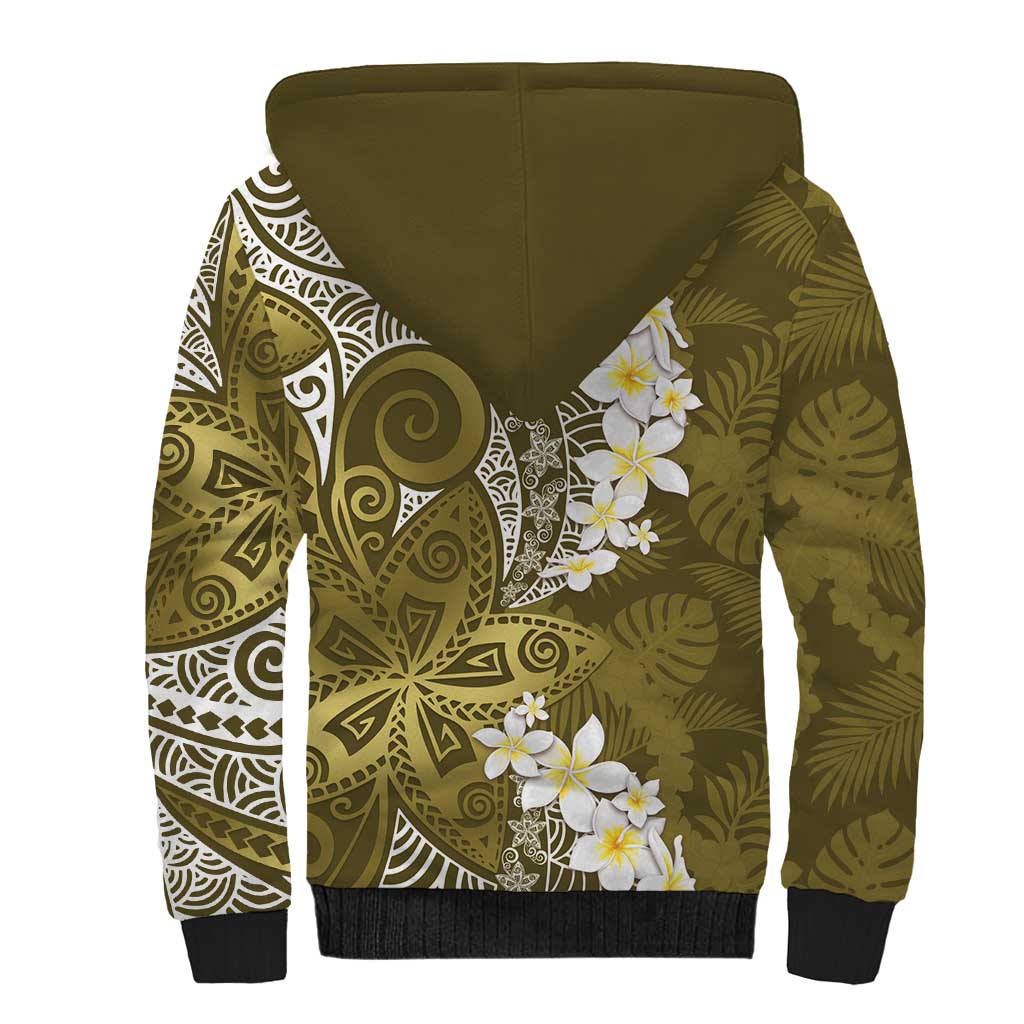 Gold Polynesian Tribal Frangipani Tropical Vibe Sherpa Hoodie
