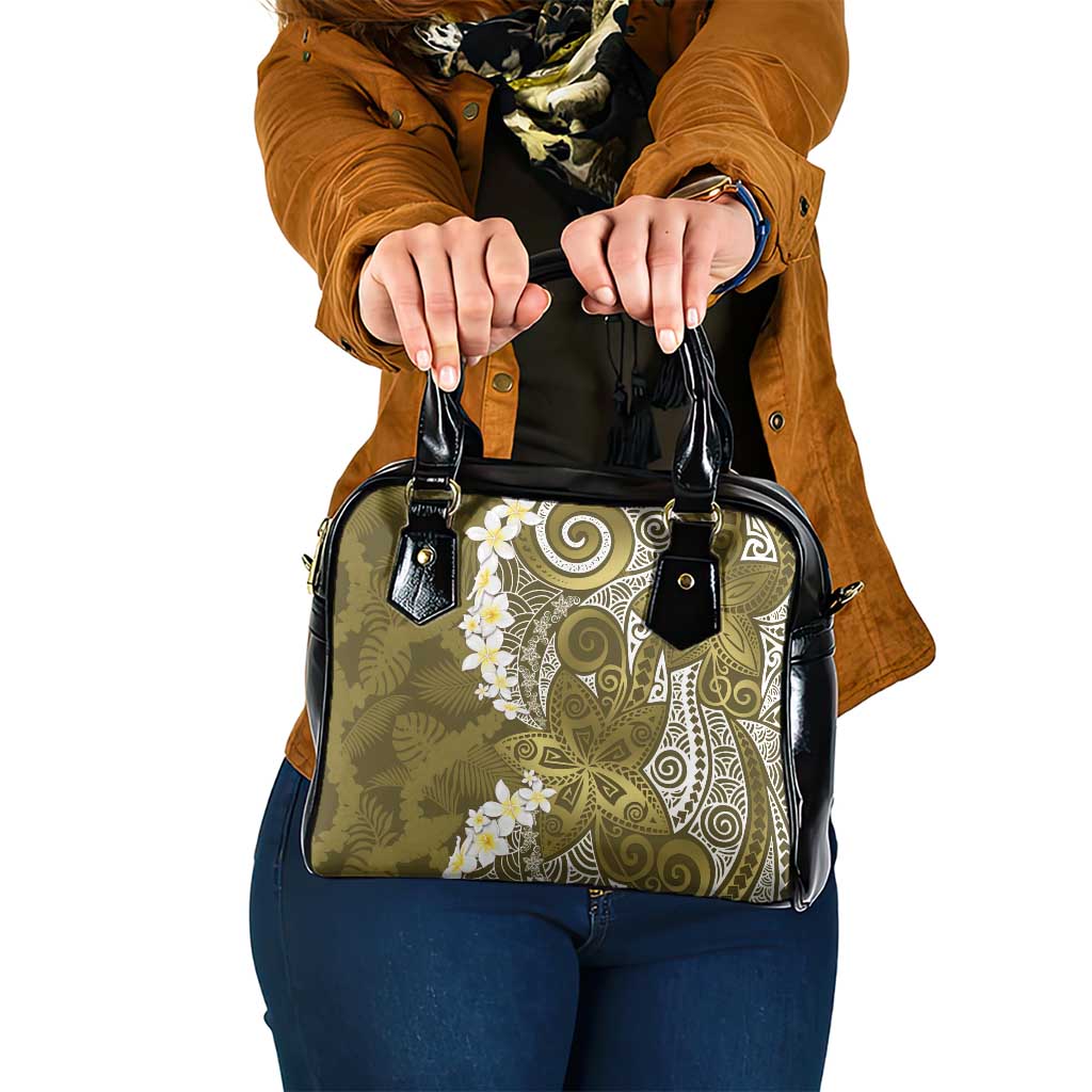 Gold Polynesian Tribal Frangipani Tropical Vibe Shoulder Handbag