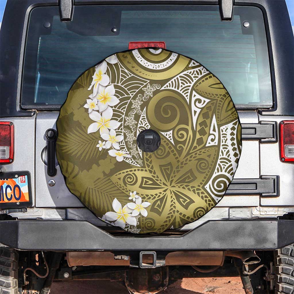 Gold Polynesian Tribal Frangipani Tropical Vibe Spare Tire Cover