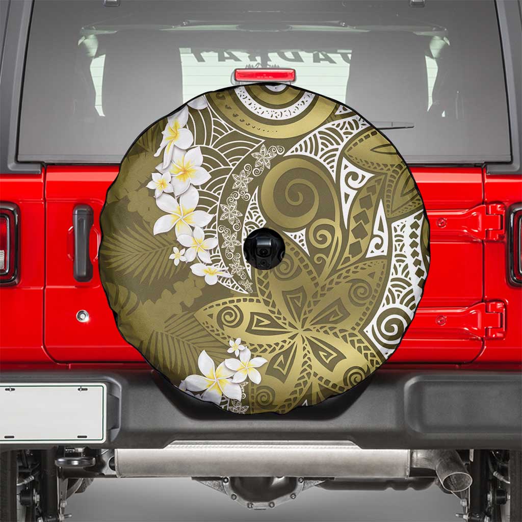 Gold Polynesian Tribal Frangipani Tropical Vibe Spare Tire Cover