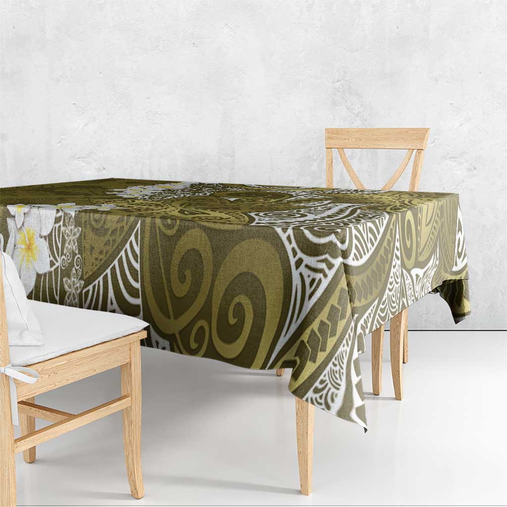 Gold Polynesian Tribal Frangipani Tropical Vibe Tablecloth