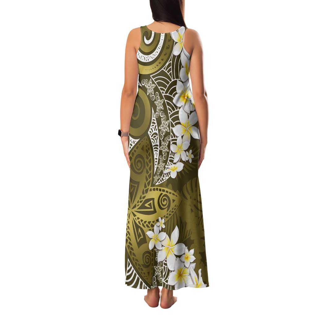 Gold Polynesian Tribal Frangipani Tropical Vibe Tank Maxi Dress