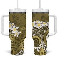 Gold Polynesian Tribal Frangipani Tropical Vibe Tumbler With Handle