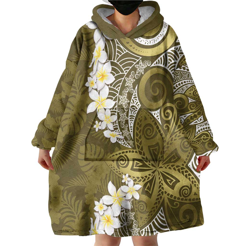 Gold Polynesian Tribal Frangipani Tropical Vibe Wearable Blanket Hoodie