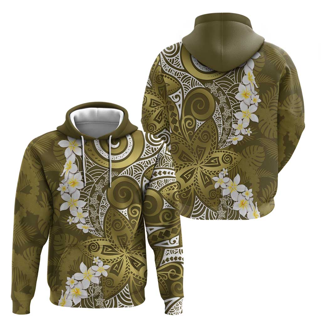 Gold Polynesian Tribal Frangipani Tropical Vibe Zip Hoodie