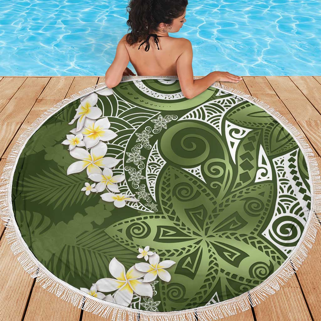 Green Polynesian Tribal Frangipani Tropical Vibe Beach Blanket LT14 - Polynesian Pride
