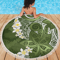 Green Polynesian Tribal Frangipani Tropical Vibe Beach Blanket LT14 - Polynesian Pride