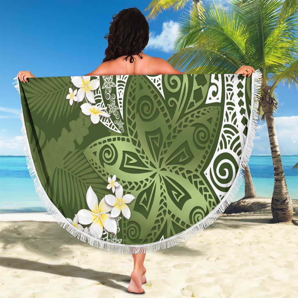 Green Polynesian Tribal Frangipani Tropical Vibe Beach Blanket LT14 - Polynesian Pride