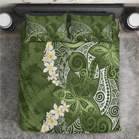 Green Polynesian Tribal Frangipani Tropical Vibe Bedding Set