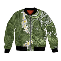 Green Polynesian Tribal Frangipani Tropical Vibe Bomber Jacket