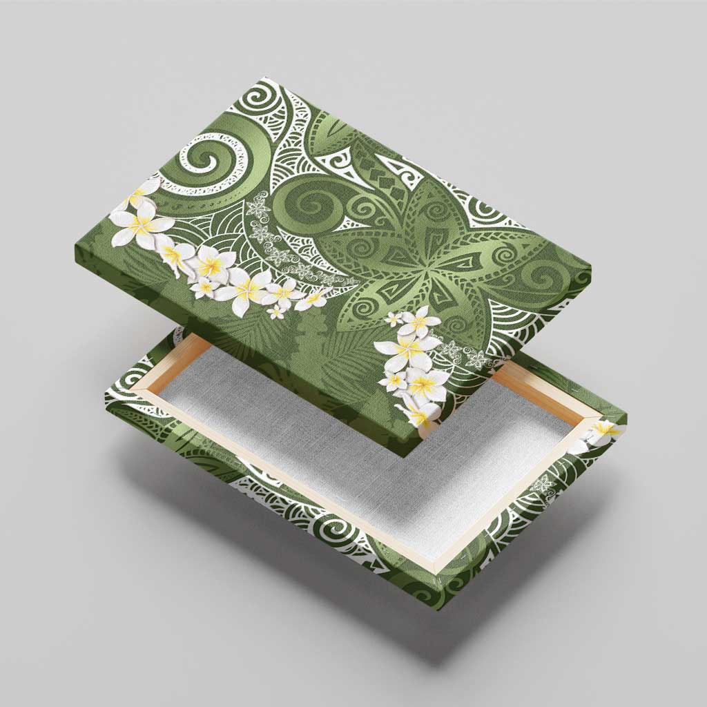Green Polynesian Tribal Frangipani Tropical Vibe Canvas Wall Art