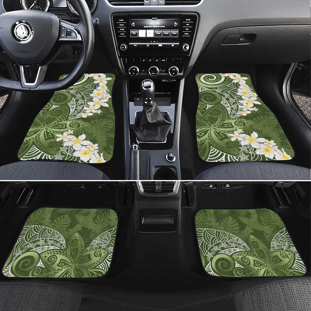 Green Polynesian Tribal Frangipani Tropical Vibe Car Mats