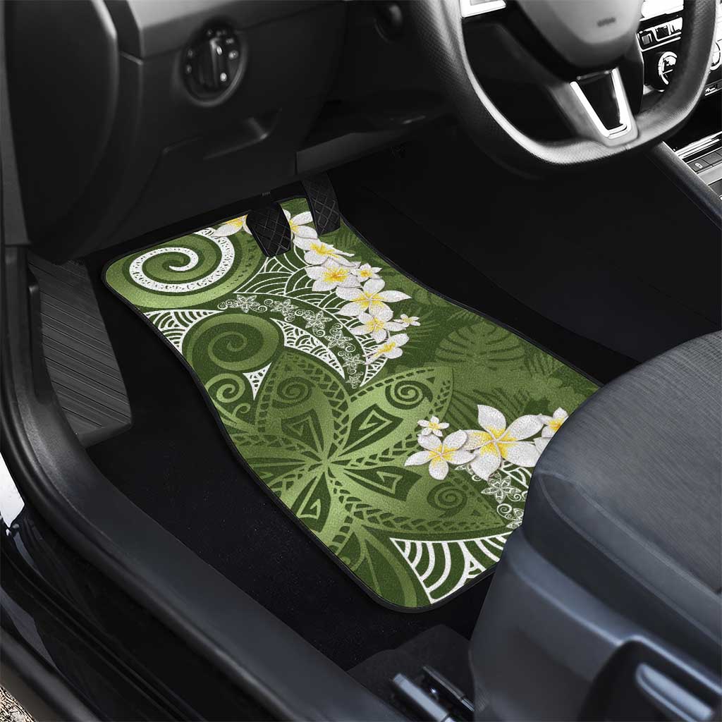 Green Polynesian Tribal Frangipani Tropical Vibe Car Mats