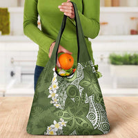 Green Polynesian Tribal Frangipani Tropical Vibe Grocery Bag