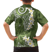 Green Polynesian Tribal Frangipani Tropical Vibe Hawaiian Shirt