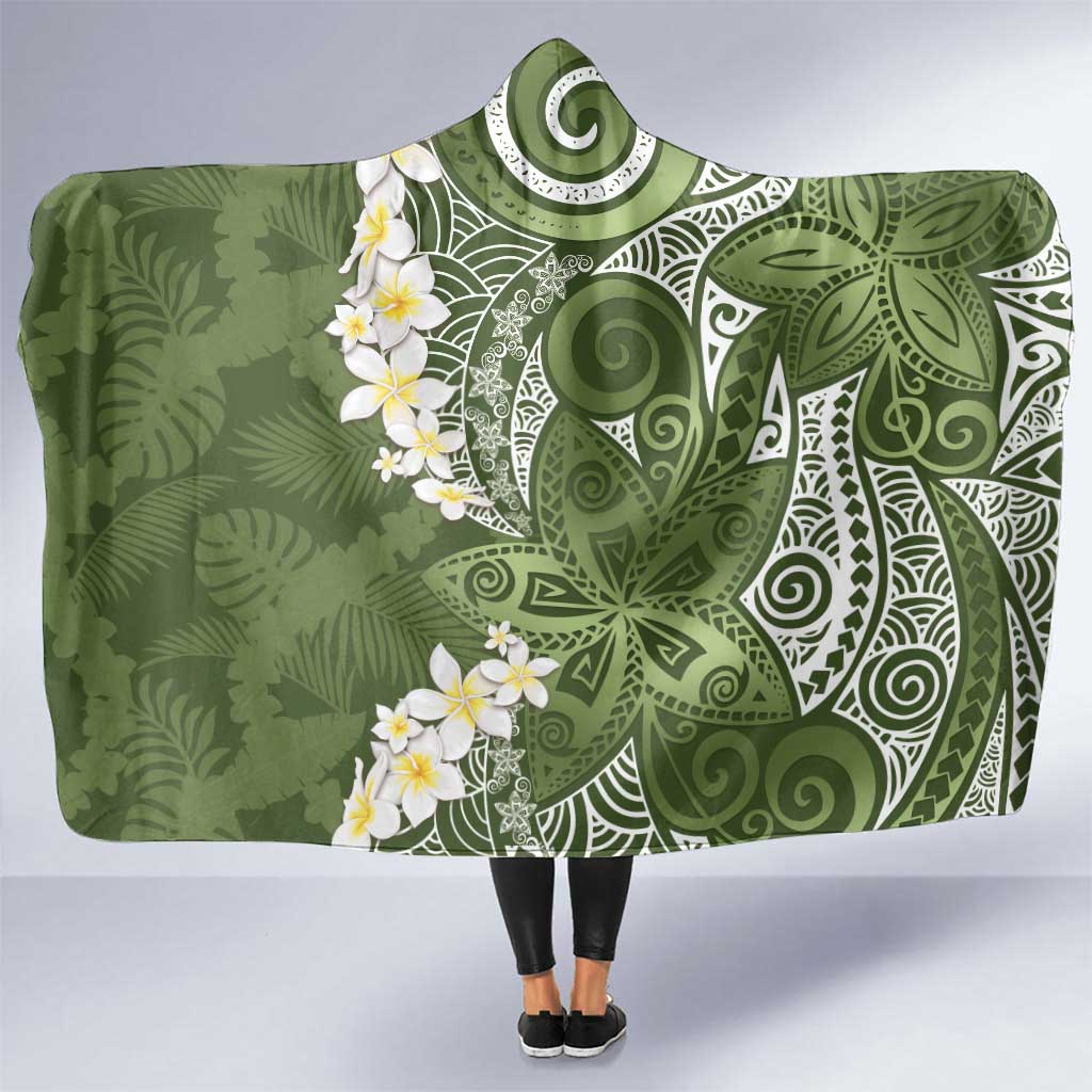 Green Polynesian Tribal Frangipani Tropical Vibe Hooded Blanket LT14 One Size Green - Polynesian Pride