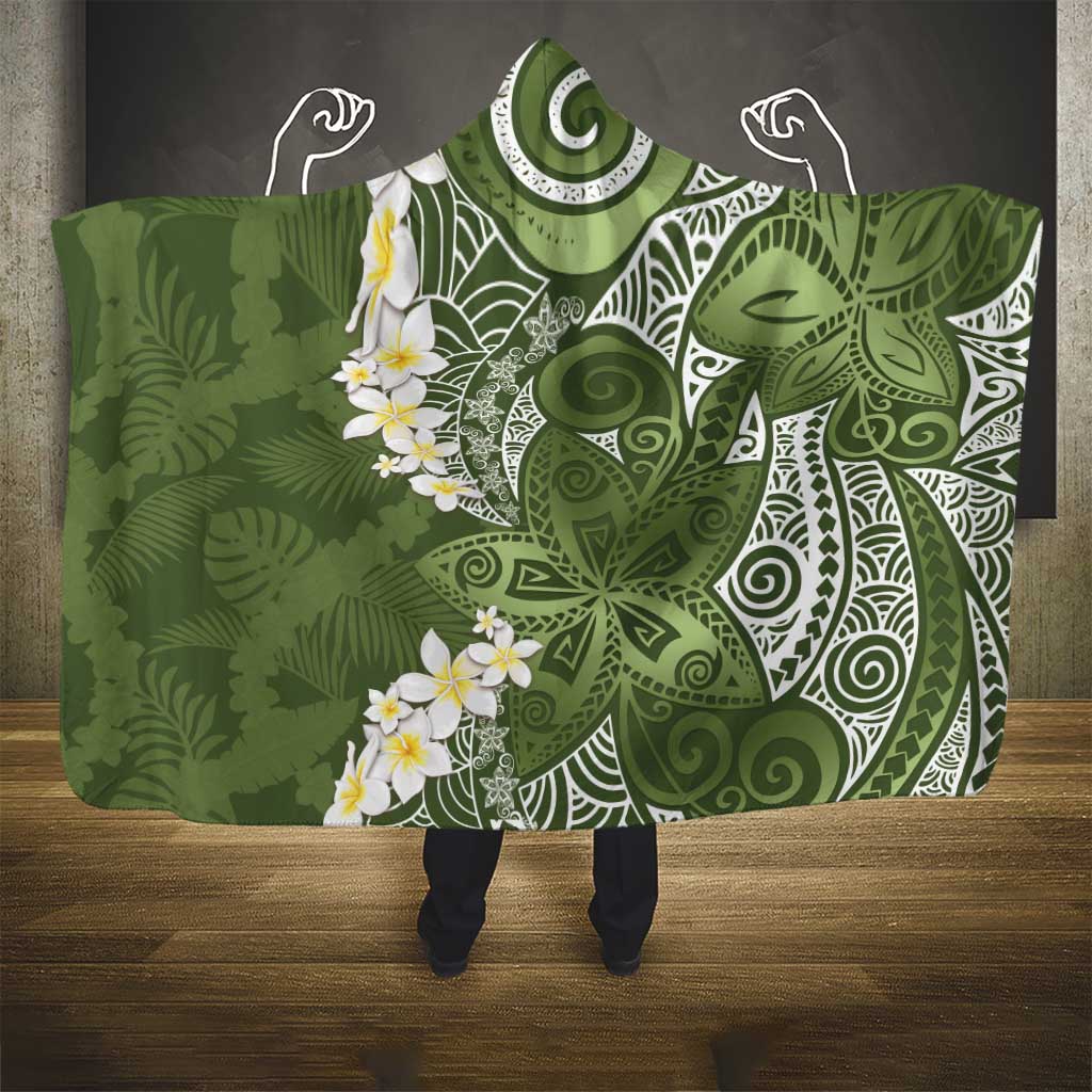 Green Polynesian Tribal Frangipani Tropical Vibe Hooded Blanket LT14 - Polynesian Pride