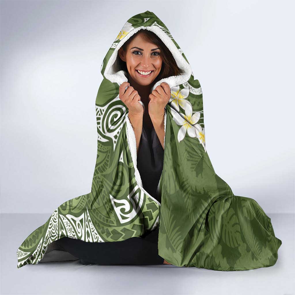 Green Polynesian Tribal Frangipani Tropical Vibe Hooded Blanket LT14 - Polynesian Pride