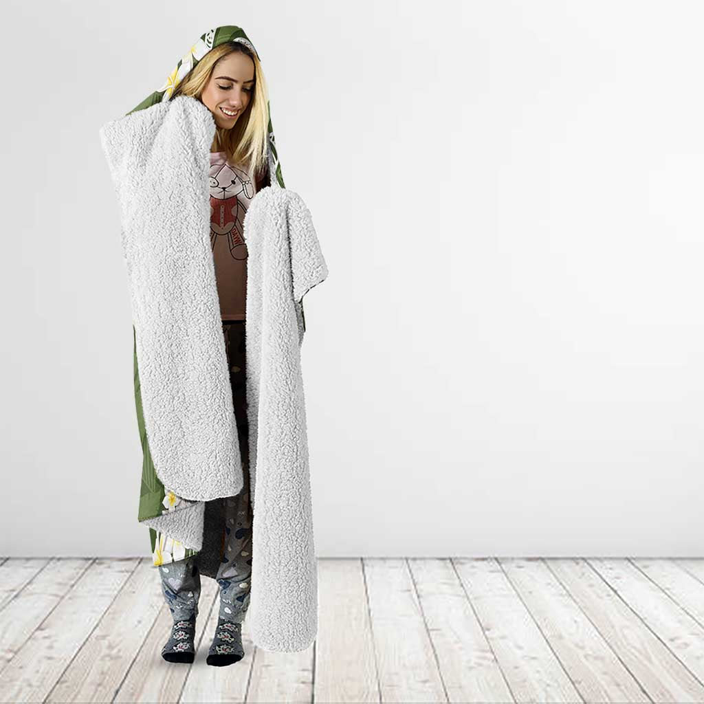 Green Polynesian Tribal Frangipani Tropical Vibe Hooded Blanket LT14 - Polynesian Pride