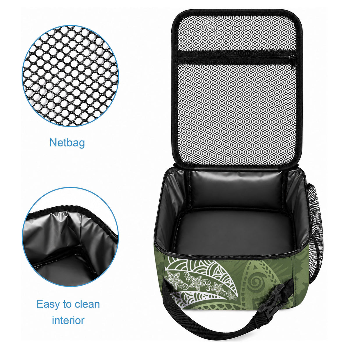 Green Polynesian Tribal Frangipani Tropical Vibe Lunch Bag LT14 - Polynesian Pride