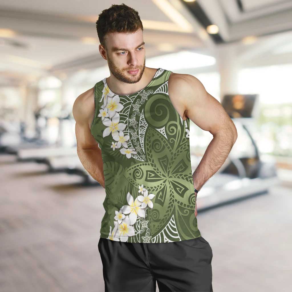 Green Polynesian Tribal Frangipani Tropical Vibe Men Tank Top