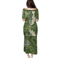 Green Polynesian Tribal Frangipani Tropical Vibe Puletasi