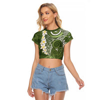 Green Polynesian Tribal Frangipani Tropical Vibe Raglan Cropped T Shirt LT14 Female Green - Polynesian Pride