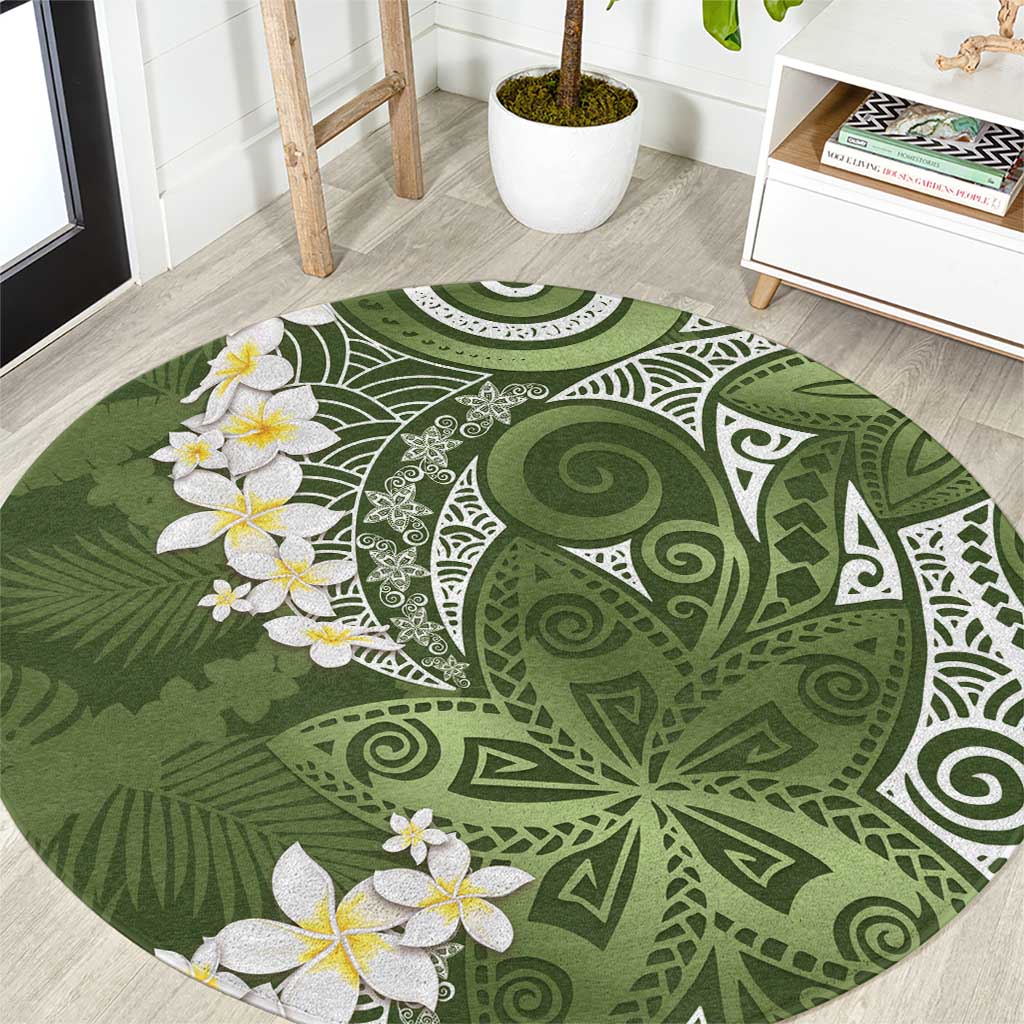 Green Polynesian Tribal Frangipani Tropical Vibe Round Carpet LT14 Green - Polynesian Pride