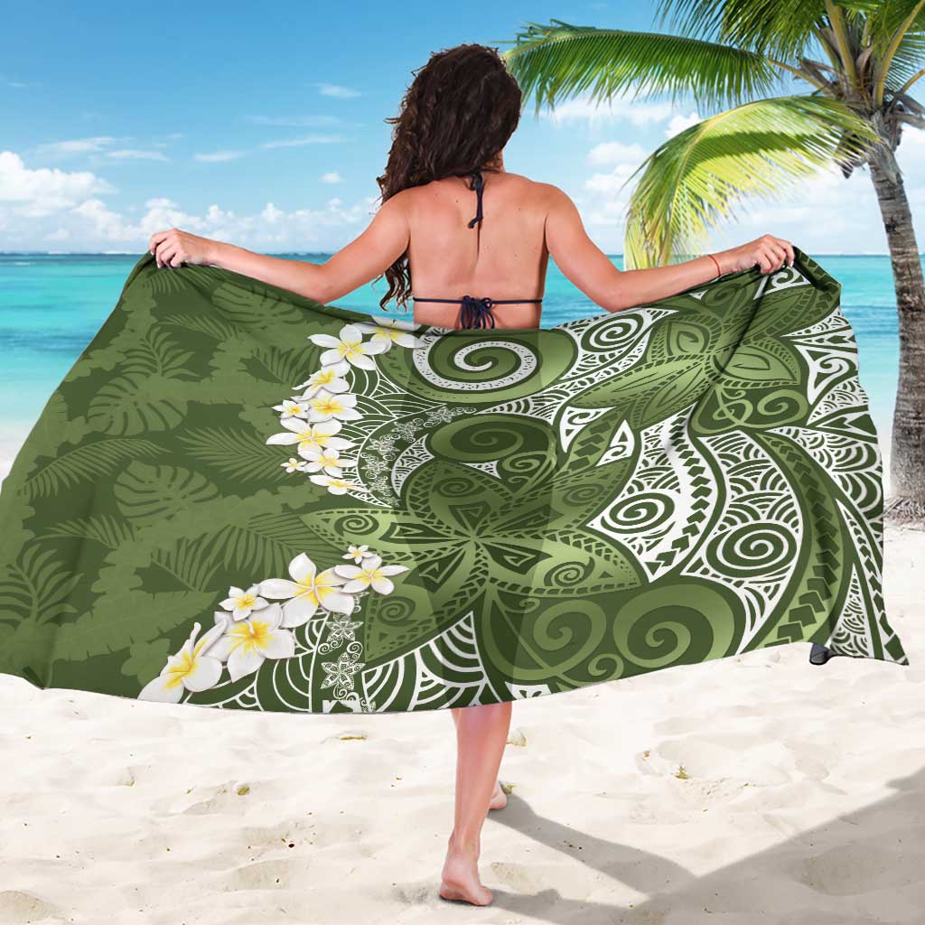 Green Polynesian Tribal Frangipani Tropical Vibe Sarong