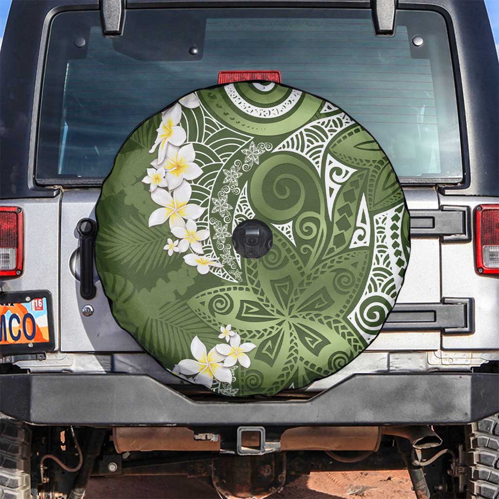 Green Polynesian Tribal Frangipani Tropical Vibe Spare Tire Cover
