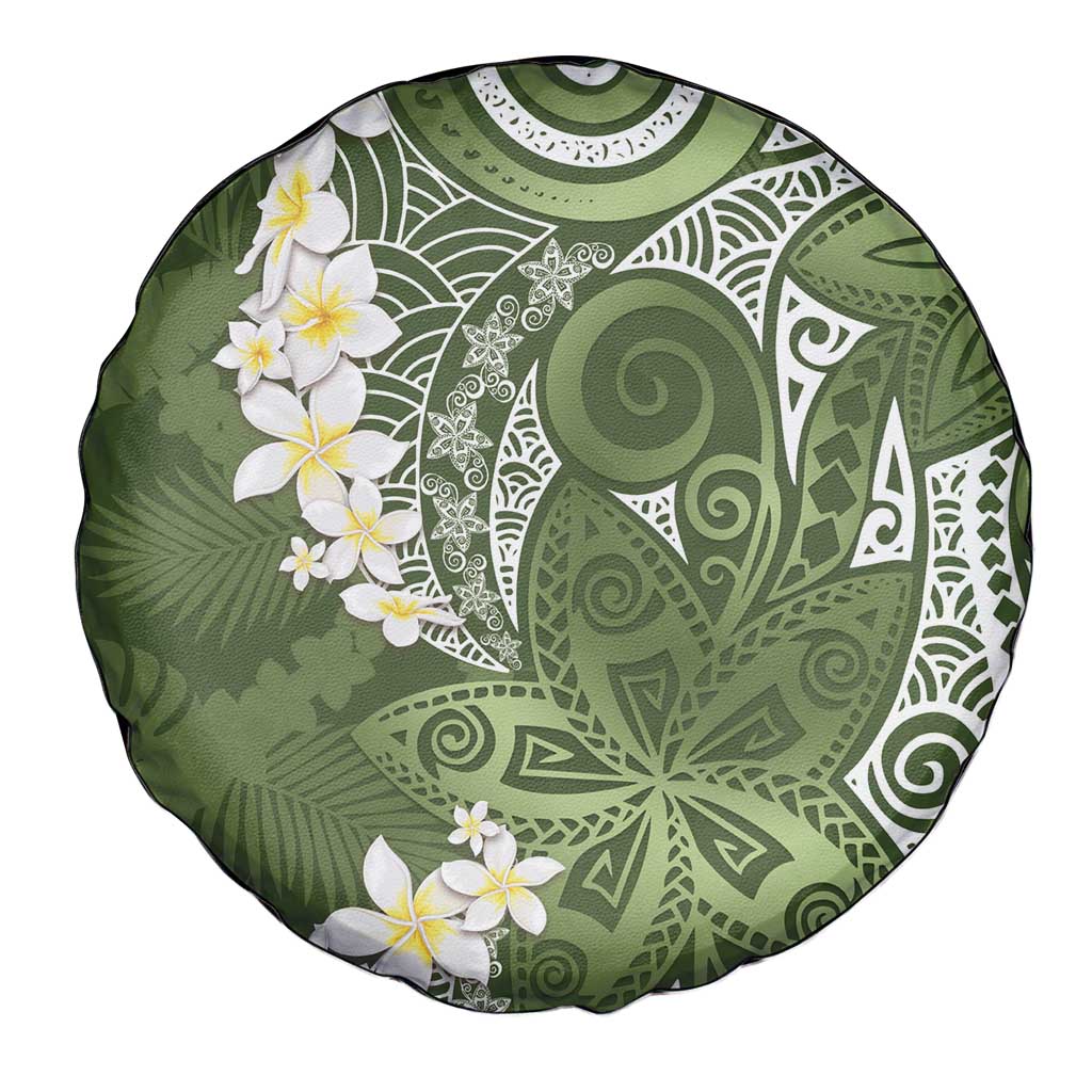 Green Polynesian Tribal Frangipani Tropical Vibe Spare Tire Cover