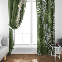 Green Polynesian Tribal Frangipani Tropical Vibe Window Curtain