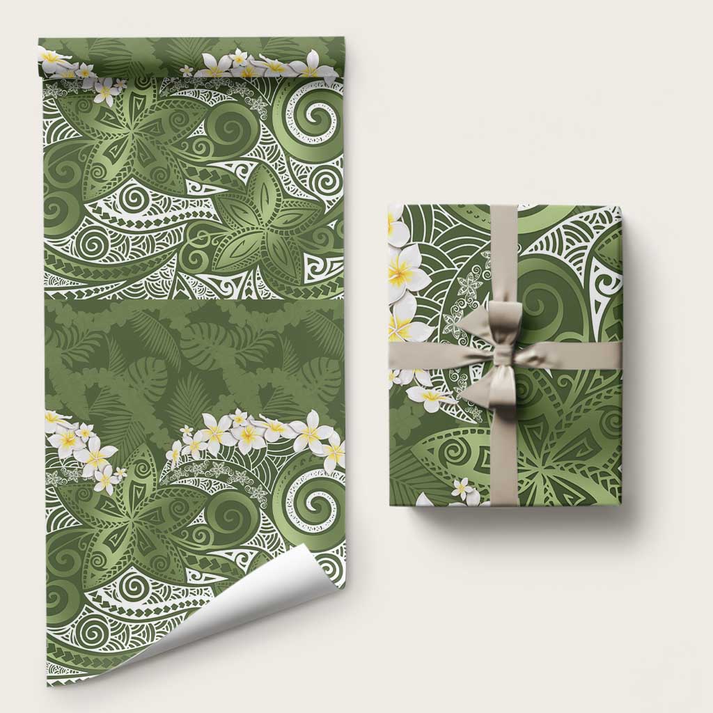Green Polynesian Tribal Frangipani Tropical Vibe Wrapping Paper - Polynesian Pride