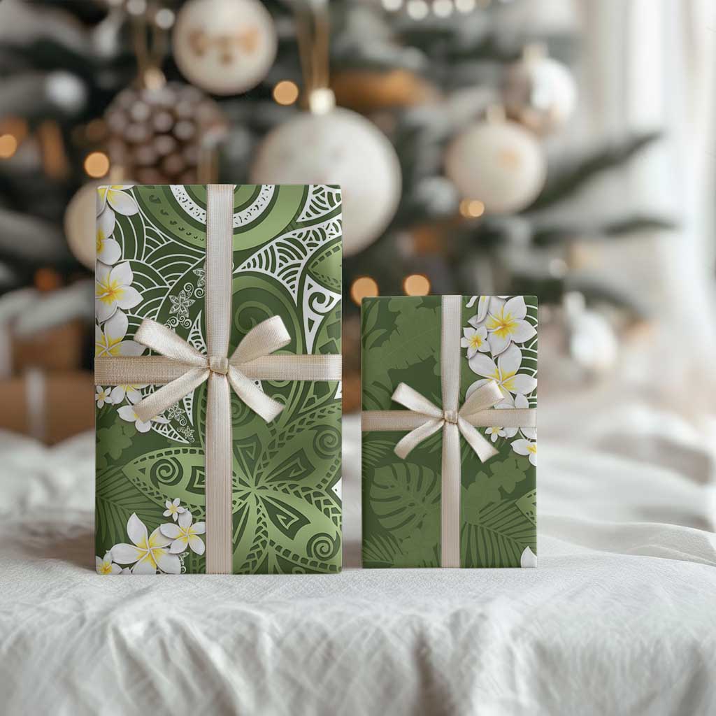 Green Polynesian Tribal Frangipani Tropical Vibe Wrapping Paper - Polynesian Pride