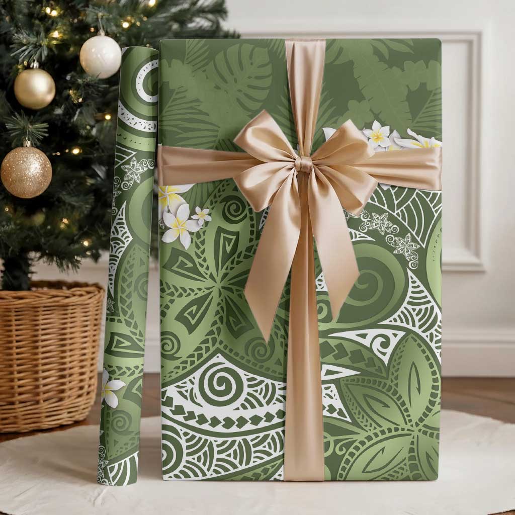 Green Polynesian Tribal Frangipani Tropical Vibe Wrapping Paper - Polynesian Pride