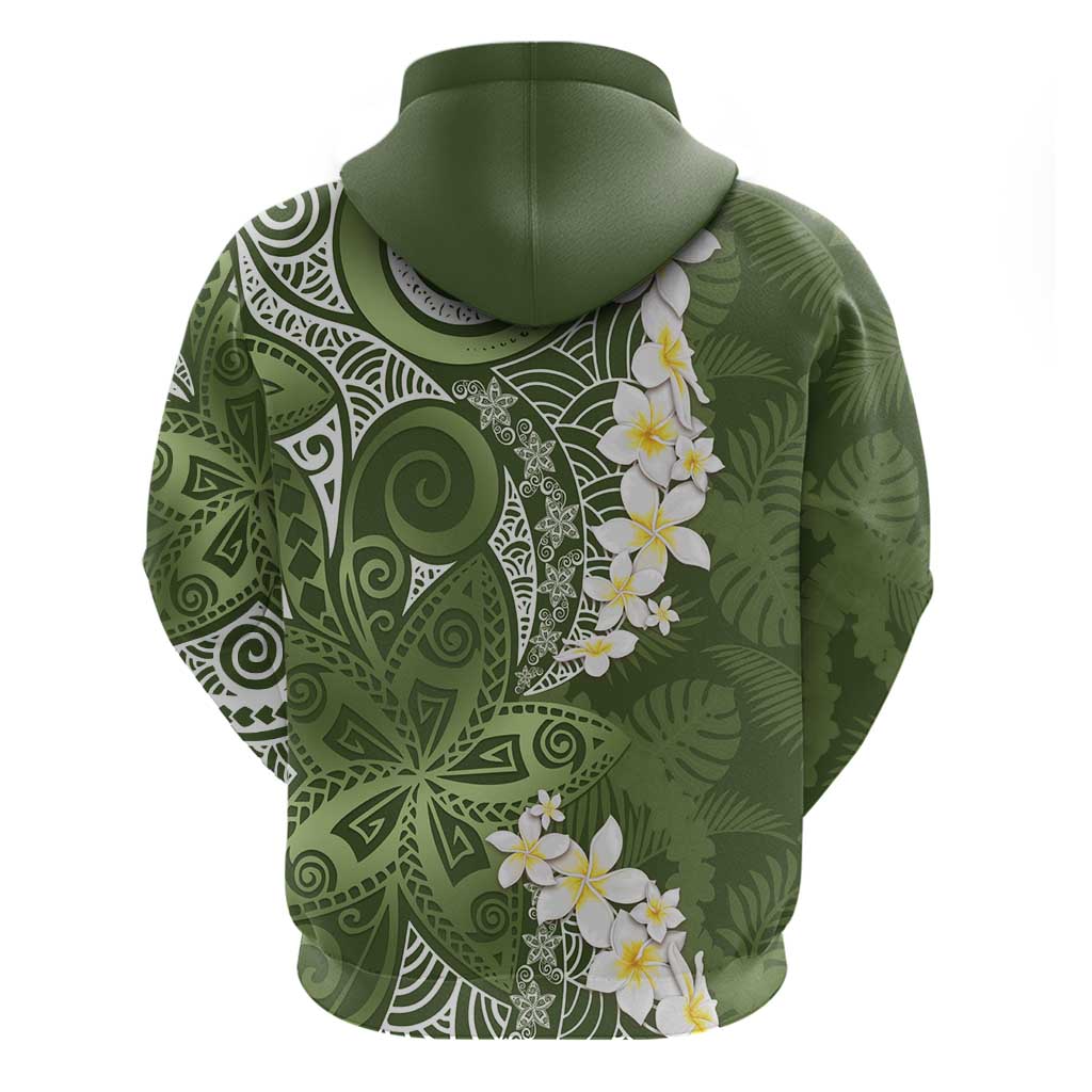 Green Polynesian Tribal Frangipani Tropical Vibe Zip Hoodie